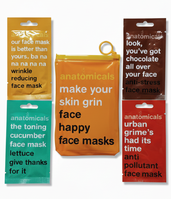 Anatomicals “Make Your Skin Grin” Face Mask Set – 4 Masks + Reusable Pouch