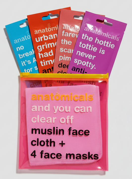 Anatomicals “And You Can Clear Off” Set – Muslin Face Cloth + 4 Face Masks